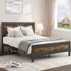 Full Industrial Rivet Platform Bed Frame with Headboard in Rustic Wood Finish