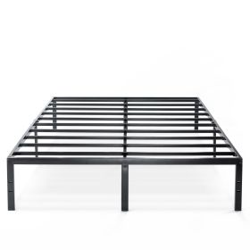 Queen size Sturdy Black Metal Platform Bed Frame with Headboard Attachments