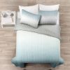 Full/Queen Aqua Blue and Grey Lightweight Polyester Fabric 3 Piece Quilt Set