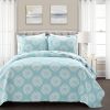 Full/Queen Blue Grey Flowers Lightweight Polyester Microfiber Quilt Set