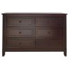 SF Home Kids Bedroom 6-Drawer Dresser in Espresso Wood Finish