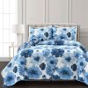 King size Blue Flowers Lightweight Polyester Microfiber Quilt Set