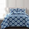 King size Blue Flowers Lightweight Polyester Microfiber Quilt Set