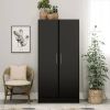 Bedroom Armoire Wardrobe Cabinet with Hanging Rail in Black Wood Finish