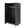 Bedroom Armoire Wardrobe Cabinet with Hanging Rail in Black Wood Finish