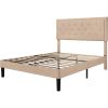 Queen size Beige Linen Platform Bed Frame with Button Tufted Headboard