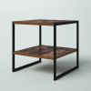 Industrial Modern Black Metal Brown Wood Top Nightstand End Table with Shelf