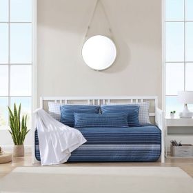 4 Piece Coastal Blue Navy White Stripes Cotton Daybed Cover Bedding Set