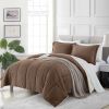 Queen Plush Microfiber Reversible Comforter Set in Chocolate