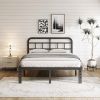 California King Size Heavy Duty Black Metal Platform Bed Frame with Headboard