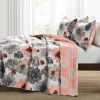 Full/Queen Coral Grey Flowers Lightweight Polyester Microfiber Quilt Set