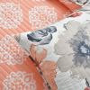 Full/Queen Coral Grey Flowers Lightweight Polyester Microfiber Quilt Set