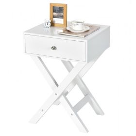 Retro White X-Shape 1 Drawer Nightstand Coffee Table