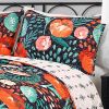 Full/Queen Floral Red Poppy Navy Teal Lightweight 3 Piece Cotton Quilt Set