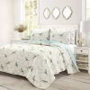 King Size Reversible Polyester Lightweight Floral Birds 3 Piece Quilt Set