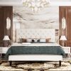 King White Faux Leather Upholstered Platform Bed with Button-Tufted Headboard