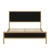 Full size Gold Metal Platform Bed Frame with Black Velvet Upholstered Headboard