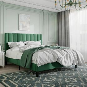 Full size Green Velvet Upholstered Platform Bed Frame with Headboard