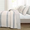 Full/Queen Blue Off-White Stripe 3 Piece Reversible Cotton Quilt Set