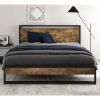 Full size Metal Wood Platform Bed Frame with Industrial Headboard