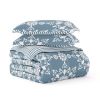 Full/Queen size 3-Piece Blue and White Reversible Floral Striped Comforter Set