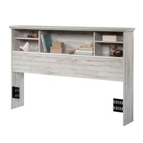 Full / Queen size Farmhouse Bookcase Headboard in Grey White Wood Finish