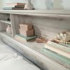 Full / Queen size Farmhouse Bookcase Headboard in Grey White Wood Finish