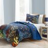 Full/Queen 3 Piece Ocean Navy Blue Clown Fish Coral Reef Reversible Quilt Set