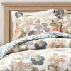 Full/Queen Floral Country Cottage Blue Green Coral Beige 3 Piece Comforter Set