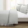 King Size Lightweight Grey Ruffle Reversible Oversized 3 Piece Quilt Set