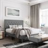 Full Size Dark Grey Linen Upholstered Platform Bed with Button-Tufted Headboard