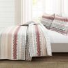 King Lightweight Red Purple Black Tan Desert Stripe Reversible 3 Piece Quilt Set