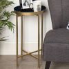 Gold Finish Metal Round End Table Nightstand with  Removable Navy Blue Tray Top