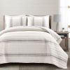 King Size Grey White 3 Piece Stripe Reversible Cotton Quilt Set