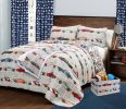 Twin Size Lightweight Blue Orange Grey Race Cars 2 Piece Kids Quilt Set