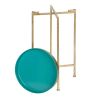 Gold Finish Metal Round End Table Nightstand with Removable Teal Tray Top