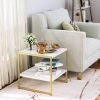 Industrial Modern Gold Metal White Wood Top Nightstand End Table with Shelf