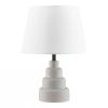 Small Grey Desk Light Table Lamp with White Fabric Shade for Bedside Nightstand