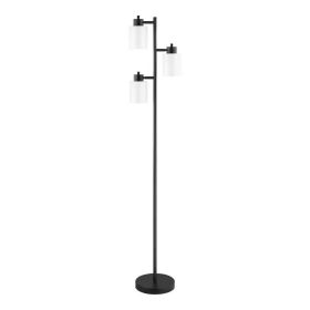 Modern 3-Light Floor Lamp in Black Metal Finish with White Plastic Shades