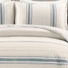 King size Blue Off-White Cream Stripe 3 Piece Reversible Cotton Quilt Set