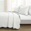 King/Cal King White Blue Scalloped Edge Reversible Thin Light Quilt Set