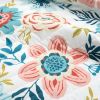 King size Lightweight Floral Teal Blue Pink White 3-Piece Polyester Quilt Set