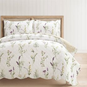 King/California King Scallop Edge Floral Lightweight 3 Piece Quilt Set