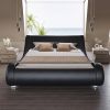 King Modern Black Upholstered Platform Bed Frame with Sleigh Curved Headboard