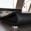 King Modern Black Upholstered Platform Bed Frame with Sleigh Curved Headboard