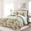 King size 3 Piece FarmHouse Teal Floral Cotton Reversible Quilt Set