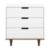 Modern Mid-Century Style 3-Drawer Dresser Chest in White Walnut Wood Finish