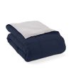 Full/Queen 3-Piece Microfiber Reversible Comforter Set in Navy Blue and Grey