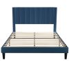 Queen size Modern Navy Blue Velvet Upholstered Platform Bed with Headboard