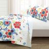 Full/Queen Lightweight Floral Navy Blue Coral White 3-Piece Polyester Quilt Set